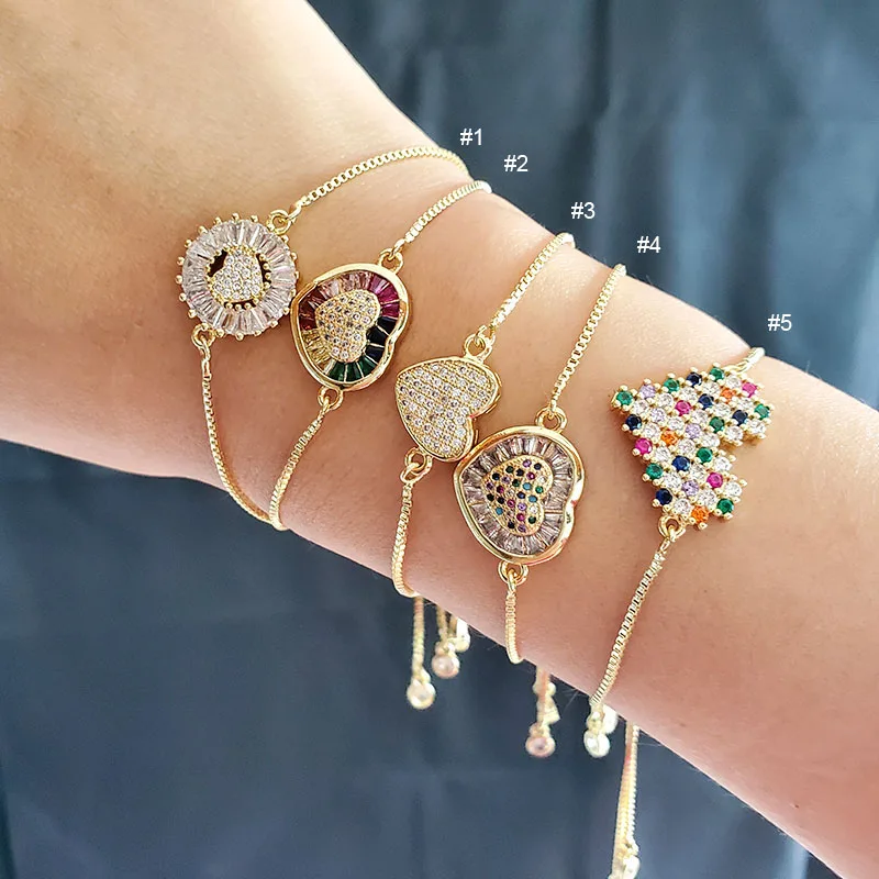BC1267 Fashion adjustable Gold plated Brass CZ Micro Pave colourful heart chain wrist ladies bracelet, Gold color
BC1267 Fashion adjustable Gold plated Brass CZ Micro Pave colourful heart chain wrist ladies bracelet, Gold color