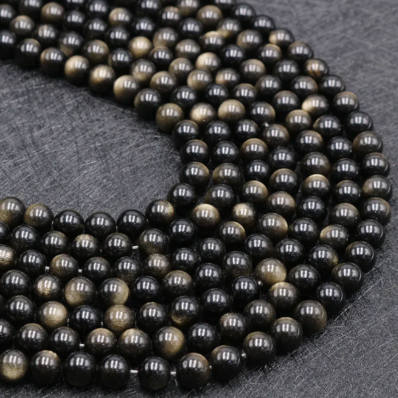 

Natural Stone Black Obsidian Round Loose Beads 15" Strand 4 6 8 10 12 14MM Pick Size For Jewelry Making