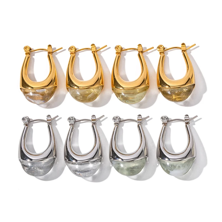 Y073 New Arrival Women Dainty Jewelry U Shape Golden Green Resin Hoop Earring PVD 18k Gold Plated Stainless Steel Resin Earrings
Y073 New Arrival Women Dainty Jewelry U Shape Golden Green Resin Hoop Earring PVD 18k Gold Plated Stainless Steel Resin Earrings