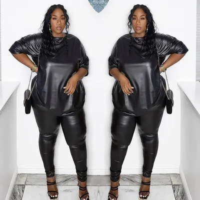 BR1949 L to 5XL fashion short sleeve PU solid color black plus size casual 2 piece set women outfit
BR1949 L to 5XL fashion short sleeve PU solid color black plus size casual 2 piece set women outfit