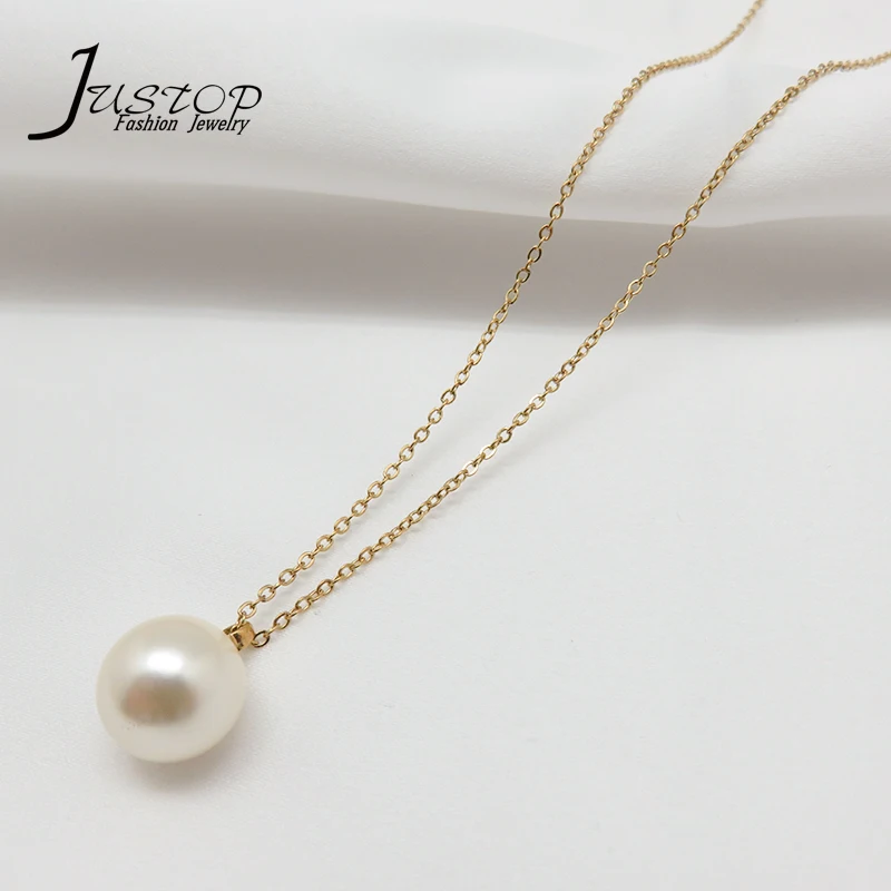 18K Gold Plated Stainless Steel Chain Single Pearl Pendant Necklaces, As picture
18K Gold Plated Stainless Steel Chain Single Pearl Pendant Necklaces, As picture