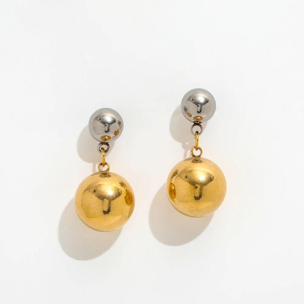 Trendy Earring 18K Gold Plated Gold & Silver Two-tone Ball Pendant Stud Earrings Stainless Steel Earrings Wholesale
Trendy Earring 18K Gold Plated Gold & Silver Two-tone Ball Pendant Stud Earrings Stainless Steel Earrings Wholesale