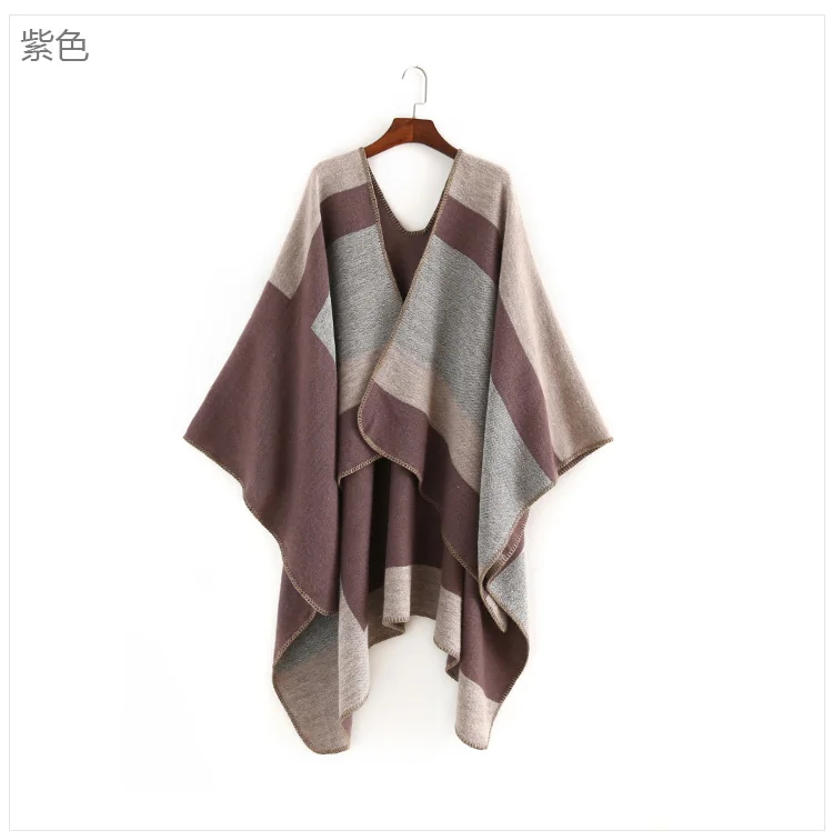 Wholesale Latest Winter Acrylic Thick Shawl For Women Fashion Stripe Print Scarf Oversize Cashmere Wool Pashmina Poncho Capes