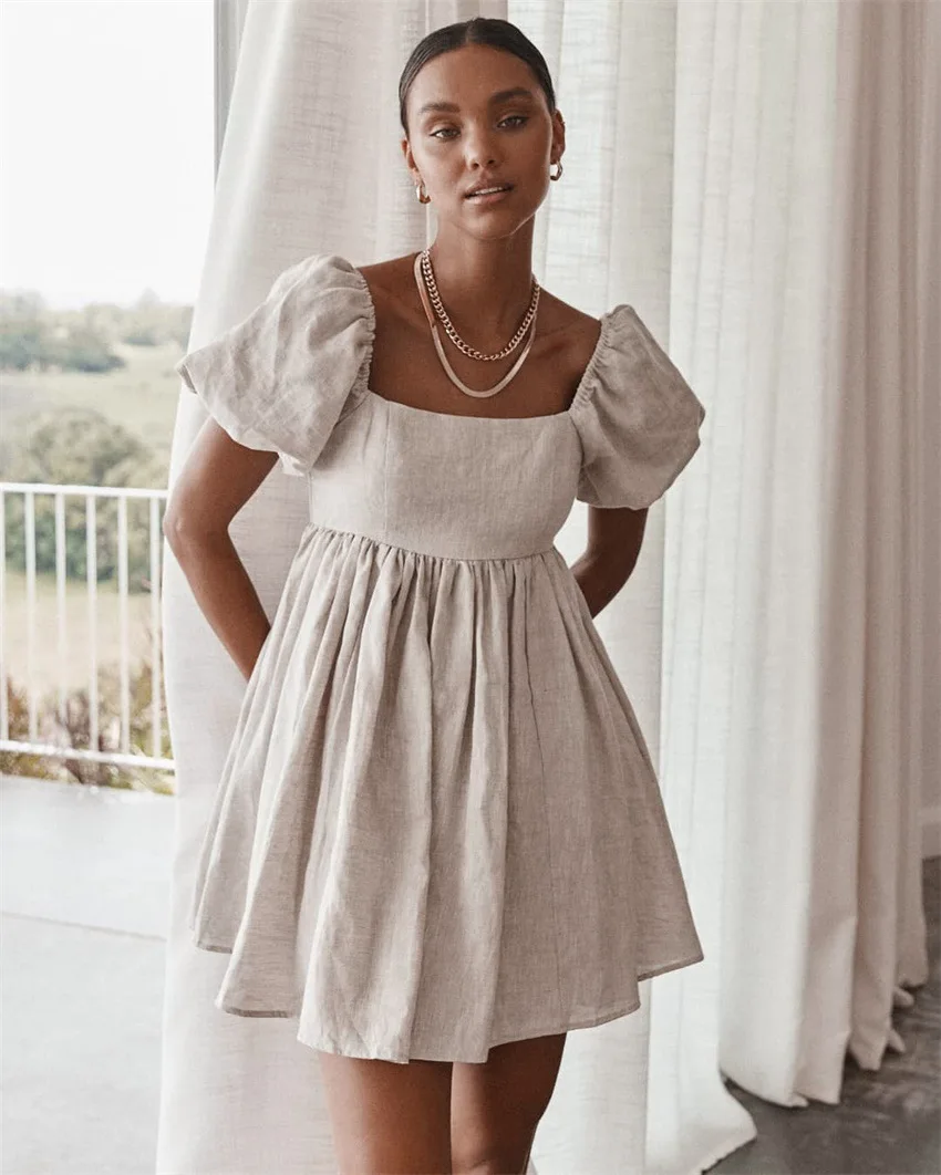 Vintage Casual Short Dress Summer Women Puff Sleeve A Line Dresses High Waist Linen Ladies Dress 2021 Vestidos De Fiesta, Shown
Vintage Casual Short Dress Summer Women Puff Sleeve A Line Dresses High Waist Linen Ladies Dress 2021 Vestidos De Fiesta, Shown