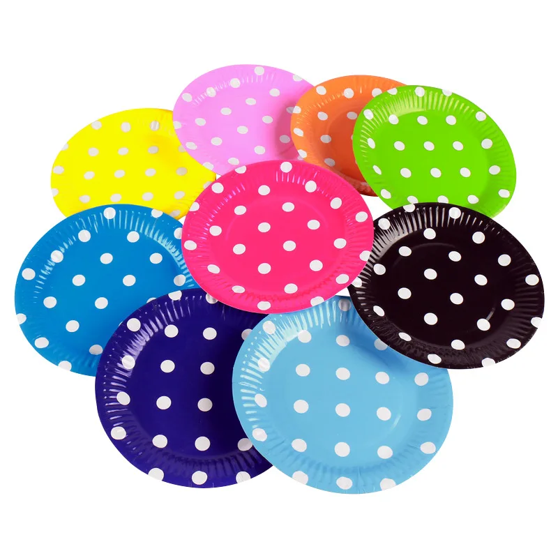 Popular hard thickened round 7 inch polka dot kids party color recyclable paper plate, 11 colors
Popular hard thickened round 7 inch polka dot kids party color recyclable paper plate, 11 colors