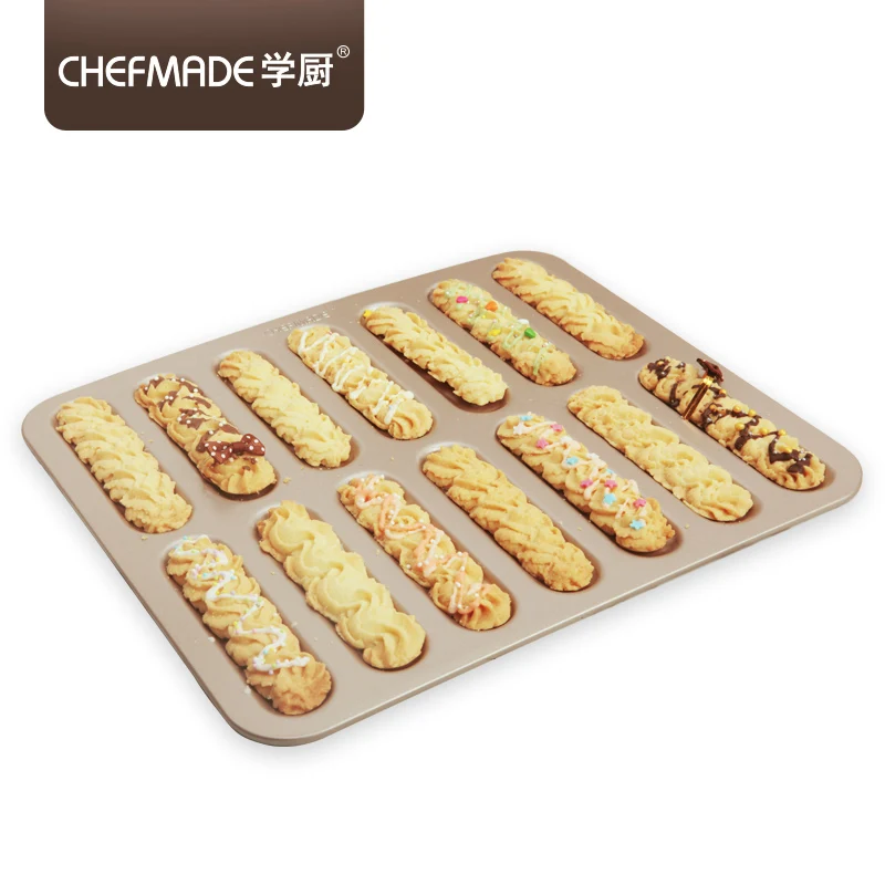 CHEFMADE Mini 14 cavity Carbon Steel Non stick lightning Eclair Tin Puffs Baking mould, Champagne gold
CHEFMADE Mini 14 cavity Carbon Steel Non stick lightning Eclair Tin Puffs Baking mould, Champagne gold
