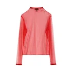 2019 autumn new mesh bottoming shirt women's ins thin perspective long-sleeved T-shirt