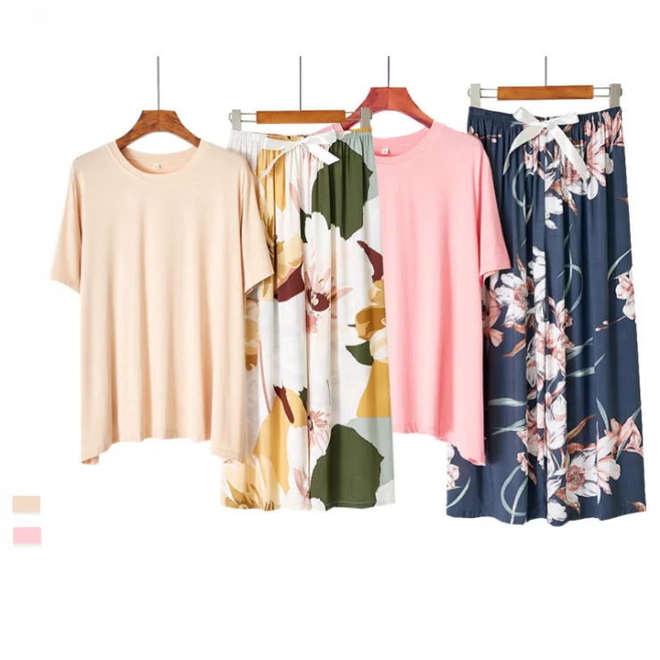 New modal cotton pajamas women flower graffiti short-sleeved pants home service set, Customized color
New modal cotton pajamas women flower graffiti short-sleeved pants home service set, Customized color