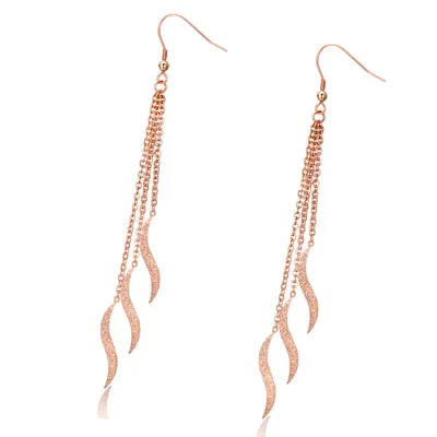 Personality creative curved titanium steel inlaid zircon long tassel earrings women, Rose gold
Personality creative curved titanium steel inlaid zircon long tassel earrings women, Rose gold
