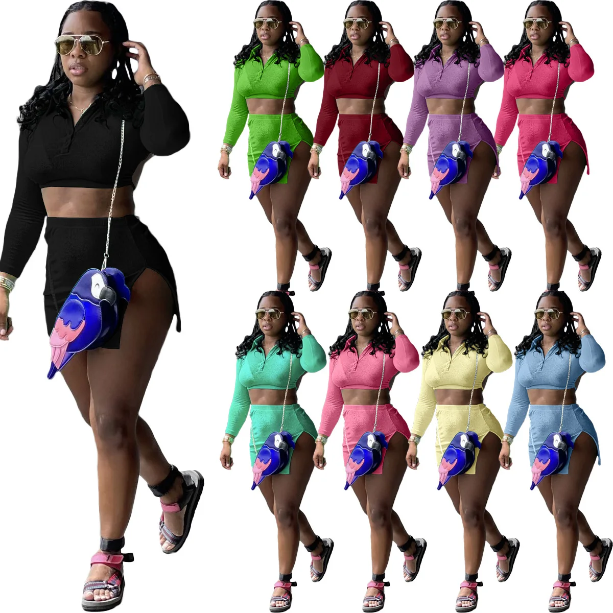 EB-20051011 Side Slit Women's Skirts 2 Piece Set Long Sleeve Backless Crop Top Two Piece Skirt Set Women Clothing
EB-20051011 Side Slit Women's Skirts 2 Piece Set Long Sleeve Backless Crop Top Two Piece Skirt Set Women Clothing