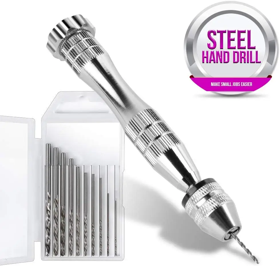 Pin Vise for Resin Casting Molds,12 cm Steel Hand Drill with 10 PCS Drill Bits (0.8-3 mm) GJMJ060, Stainless steel
Pin Vise for Resin Casting Molds,12 cm Steel Hand Drill with 10 PCS Drill Bits (0.8-3 mm) GJMJ060, Stainless steel