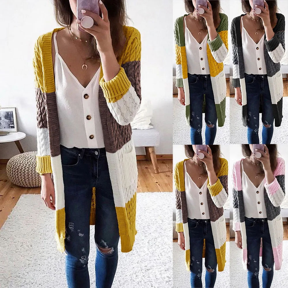 2021 New Fall Winter Women Ladies Striped Print Knitted Long Sweaters Cardigan Jacket with Pockets
2021 New Fall Winter Women Ladies Striped Print Knitted Long Sweaters Cardigan Jacket with Pockets