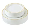 60PCS White with Gold Rim Wedding Party Plastic Plates Dinnerware Sets 10.25inch Dinner Plates and 7.5inch Salad Plates