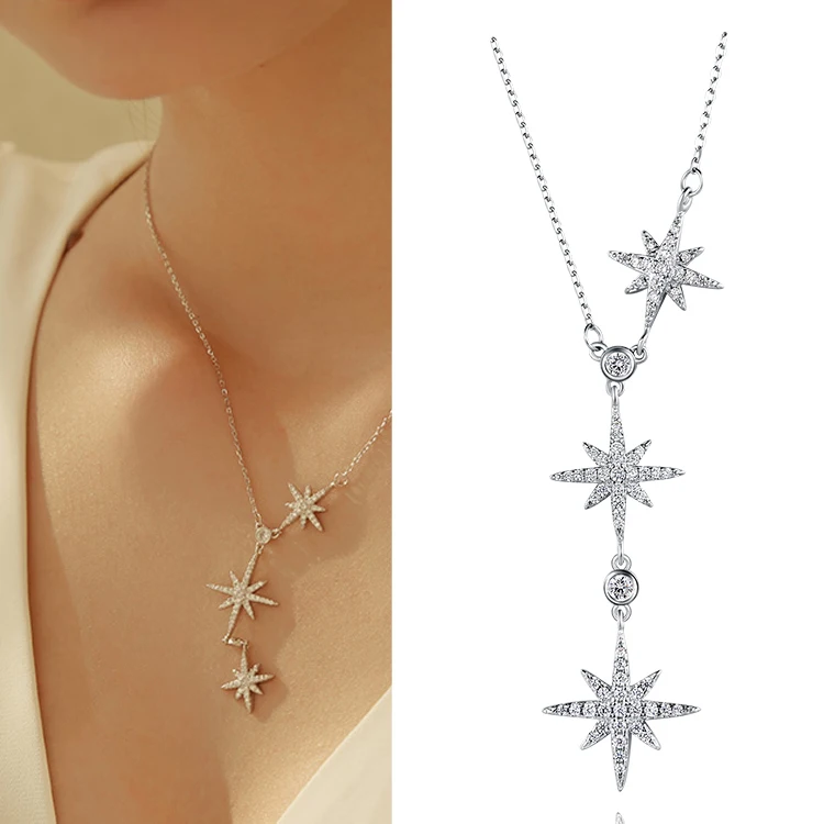 Charare Delicate Eight-pointed star 925 sterling silver pendant Necklace customized CZ zircon jewelry, Gold
Charare Delicate Eight-pointed star 925 sterling silver pendant Necklace customized CZ zircon jewelry, Gold