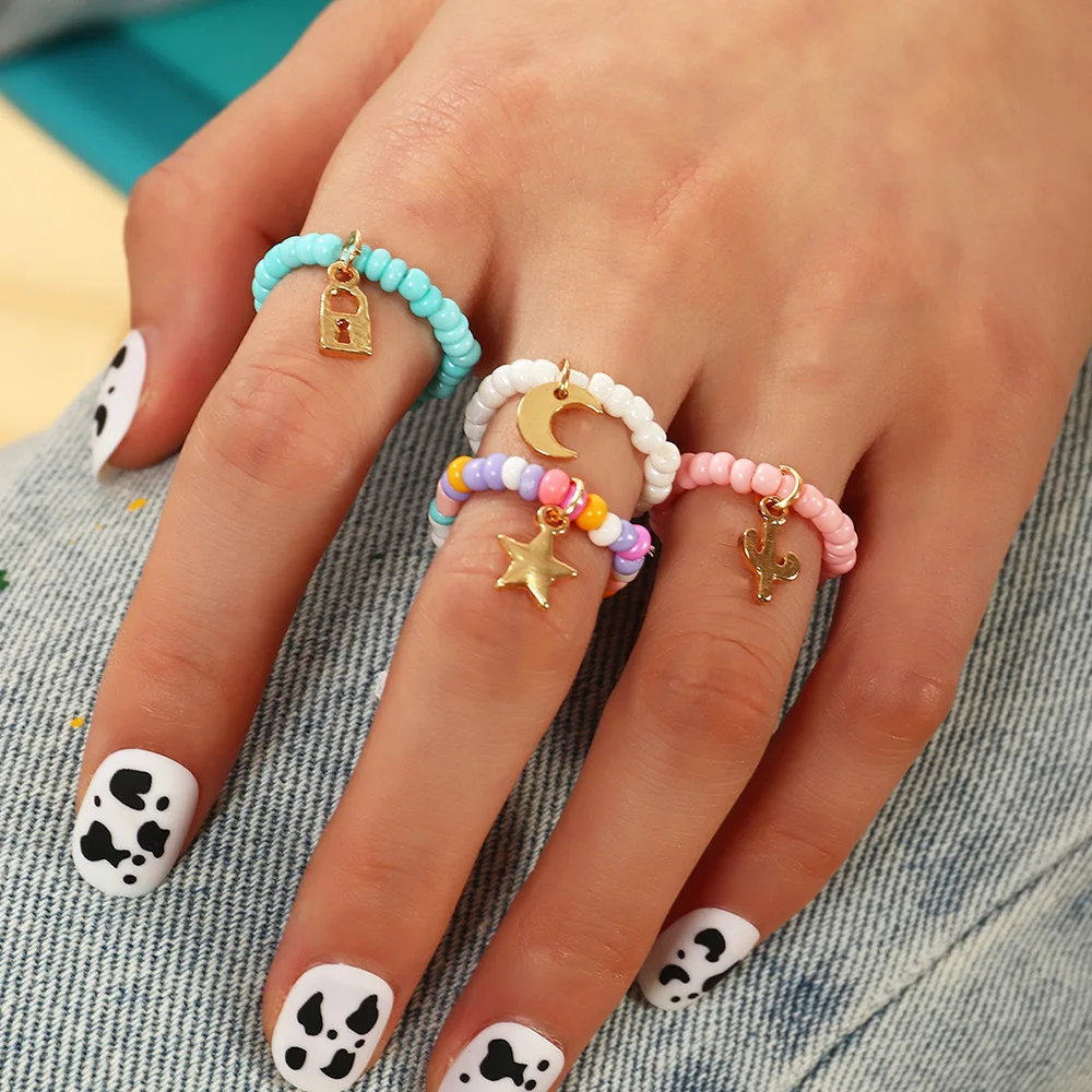 Bohemian Style 4Pcs Colorful Elastic Seed Beads Lock Finger Ring Handmade Seed Beads Moon Star Ring Set
Bohemian Style 4Pcs Colorful Elastic Seed Beads Lock Finger Ring Handmade Seed Beads Moon Star Ring Set