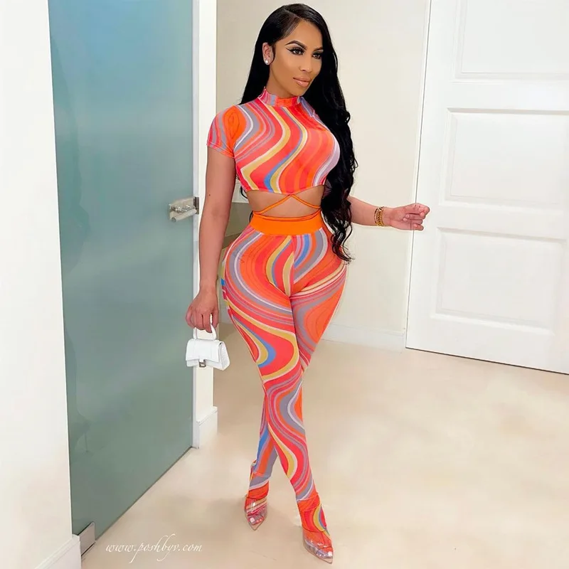 New clothing printed waist short sleeve t-shirt with trousers and mesh women 2 piece set
New clothing printed waist short sleeve t-shirt with trousers and mesh women 2 piece set