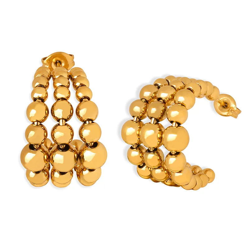 New Trendy Earring Waterproof Tarnish Free 18K Gold Plated Three Layer Gradient Bead Stainless Steel Band C Hoop Earrings
New Trendy Earring Waterproof Tarnish Free 18K Gold Plated Three Layer Gradient Bead Stainless Steel Band C Hoop Earrings