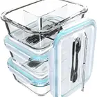 Microwave safe leakproof borosilicate school bento food storage lunch box with fork and spoon