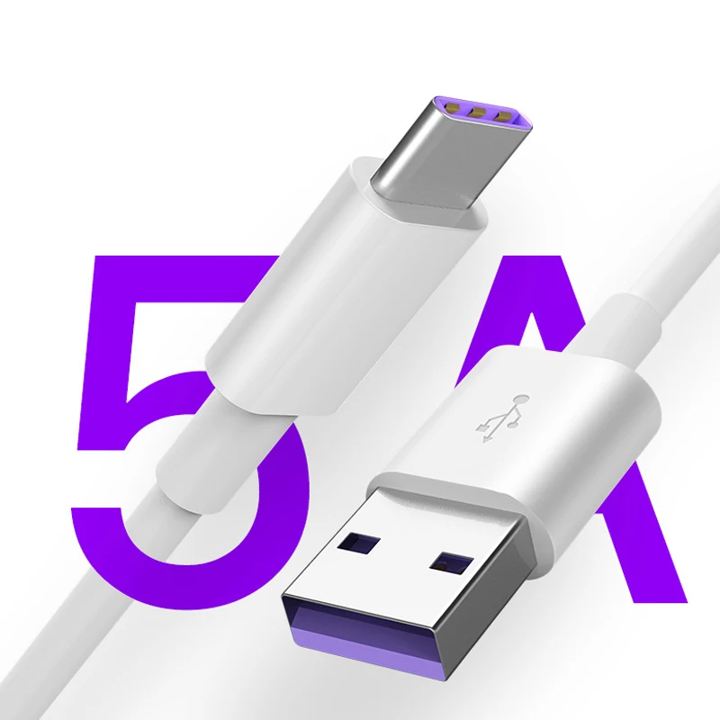 

1M 1.2M 5A cable TPE Super Fast Charging cable Type C to USB Charge Data Type c Charger Cable For Huawei, White
