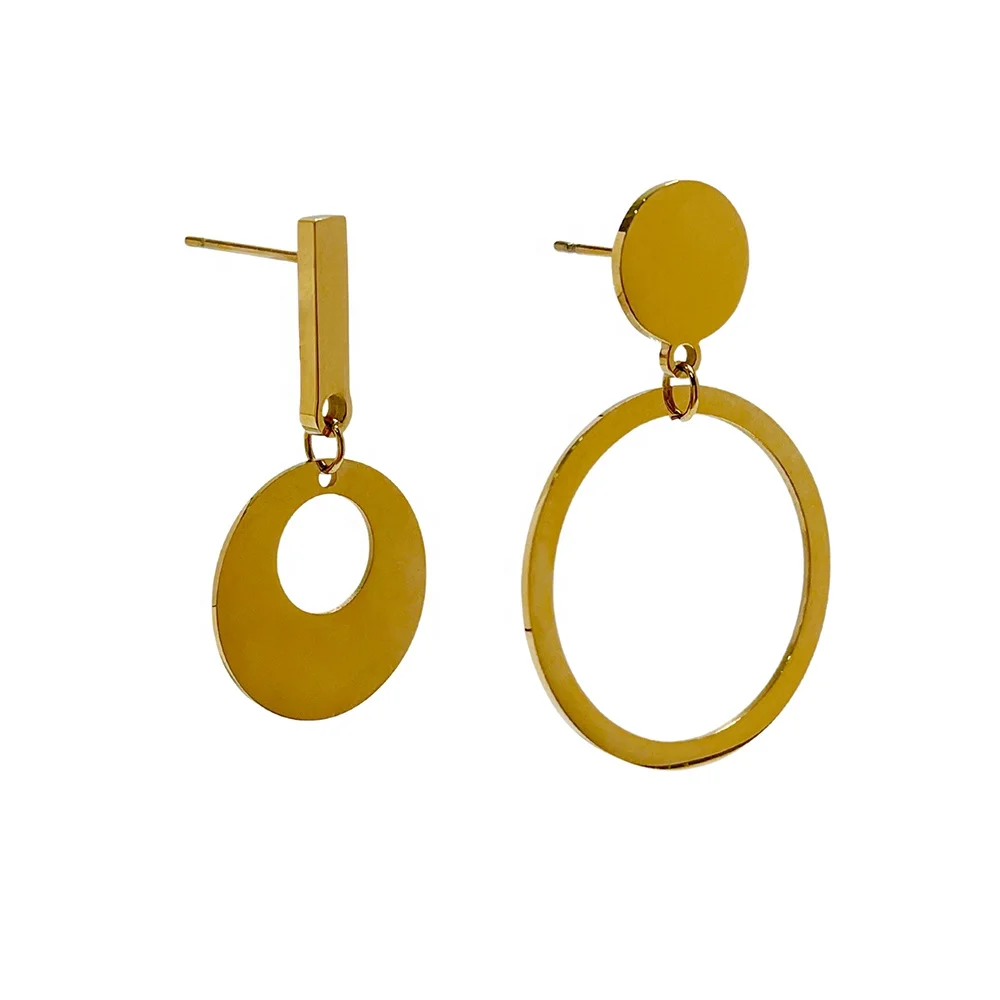 Titanium steel real gold plated round disc drop earrings for women asymmetric gold bar big circle geometric dangle earring E0579
Titanium steel real gold plated round disc drop earrings for women asymmetric gold bar big circle geometric dangle earring E0579