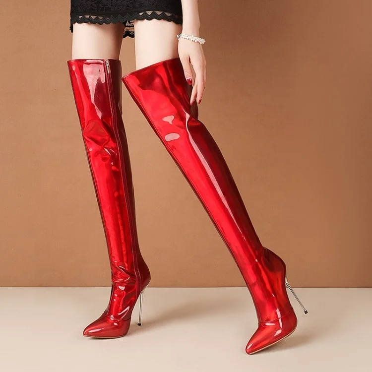 Sexy Thin High Heel Patent Leather High Quality Thigh High Boots for Ladies Pointed Toe Solid Purple Zipper Over the Knee Boots, Gold,pink,purple 
Sexy Thin High Heel Patent Leather High Quality Thigh High Boots for Ladies Pointed Toe Solid Purple Zipper Over the Knee Boots, Gold,pink,purple