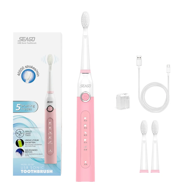 Seago SG507 Timer 5 Mode Rechargeable Sonic Electric Tooth Brush With USB Charger
Seago SG507 Timer 5 Mode Rechargeable Sonic Electric Tooth Brush With USB Charger