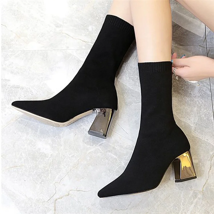 2019 Fashion Women Black Stretch Ankle Sock Boots Chunky High Heels Pointed Toe Shoes
2019 Fashion Women Black Stretch Ankle Sock Boots Chunky High Heels Pointed Toe Shoes