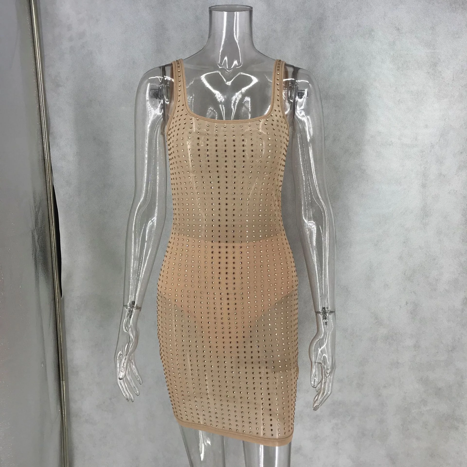 hot drilling rhinestone bodycon tank one-piece mini transparent dress
hot drilling rhinestone bodycon tank one-piece mini transparent dress