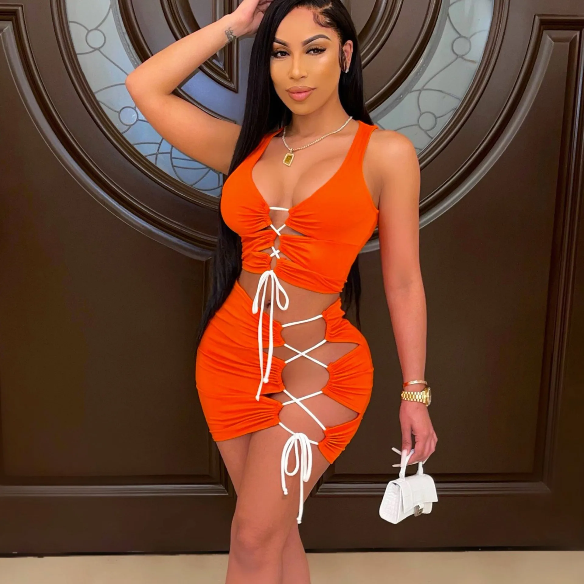 Sexy Outfits Lace-Up Solid Mini Skirts Sets For Women Plus Size Short Two Piece Skirt Set Woman -PT, Orange,black
Sexy Outfits Lace-Up Solid Mini Skirts Sets For Women Plus Size Short Two Piece Skirt Set Woman -PT, Orange,black