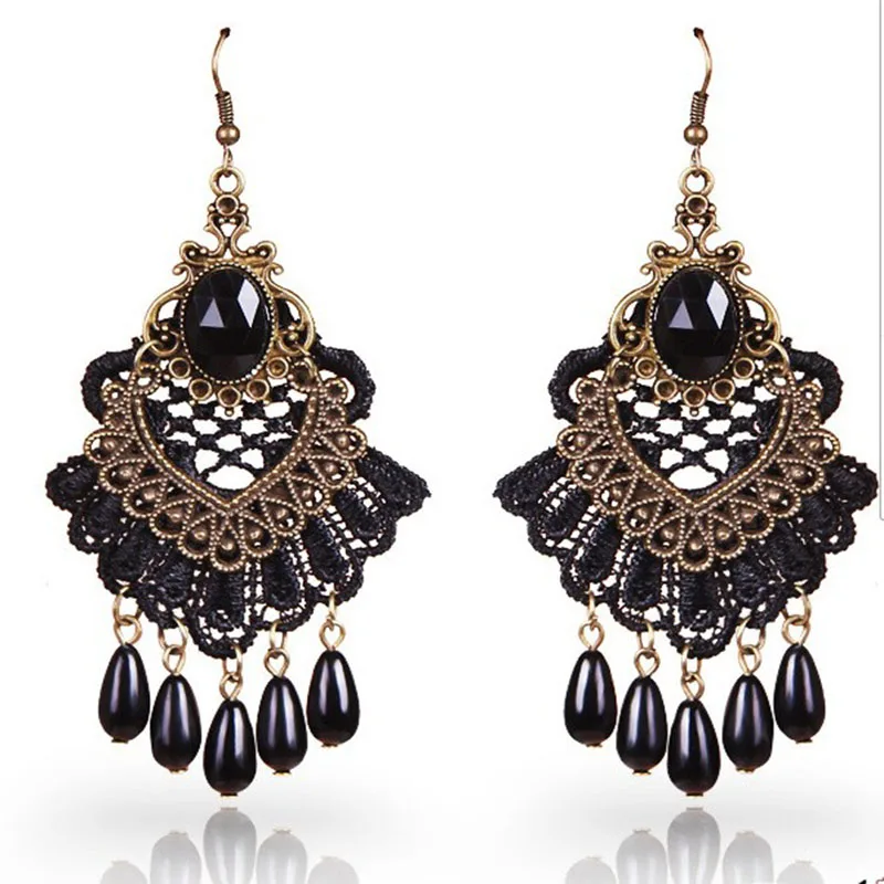 Vintage Ethnic Hollow Black Lace Tassel Crystal Rhinestone Dangle Earrings for Women Halloween Day, Picture shows
Vintage Ethnic Hollow Black Lace Tassel Crystal Rhinestone Dangle Earrings for Women Halloween Day, Picture shows