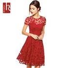 Hs Fashion Summer Women Short Sleeve O-Neck Lace Mini Dress