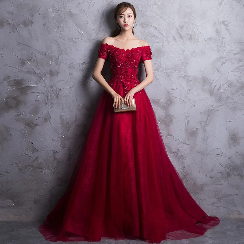 2020 fashion boat neck wedding dressing gown for women ball party wear, As shown
2020 fashion boat neck wedding dressing gown for women ball party wear, As shown