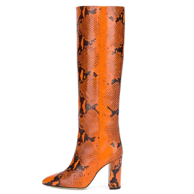 Pointed Toe Thick High Heel Large Size Knee-length Boots Snake Print PU Boots OEM Sexy One-step Boots
Pointed Toe Thick High Heel Large Size Knee-length Boots Snake Print PU Boots OEM Sexy One-step Boots