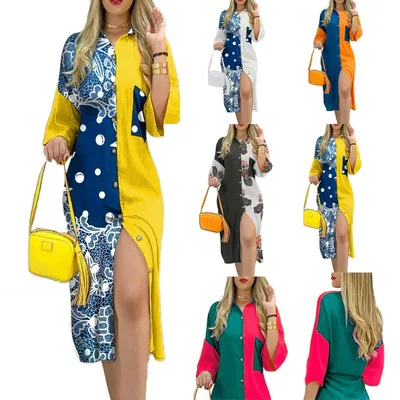2021 cardigan temperament mid-waist long skirt printed stretch collar pocket button contrast color sun dresses 2021 women, Customized color
2021 cardigan temperament mid-waist long skirt printed stretch collar pocket button contrast color sun dresses 2021 women, Customized color