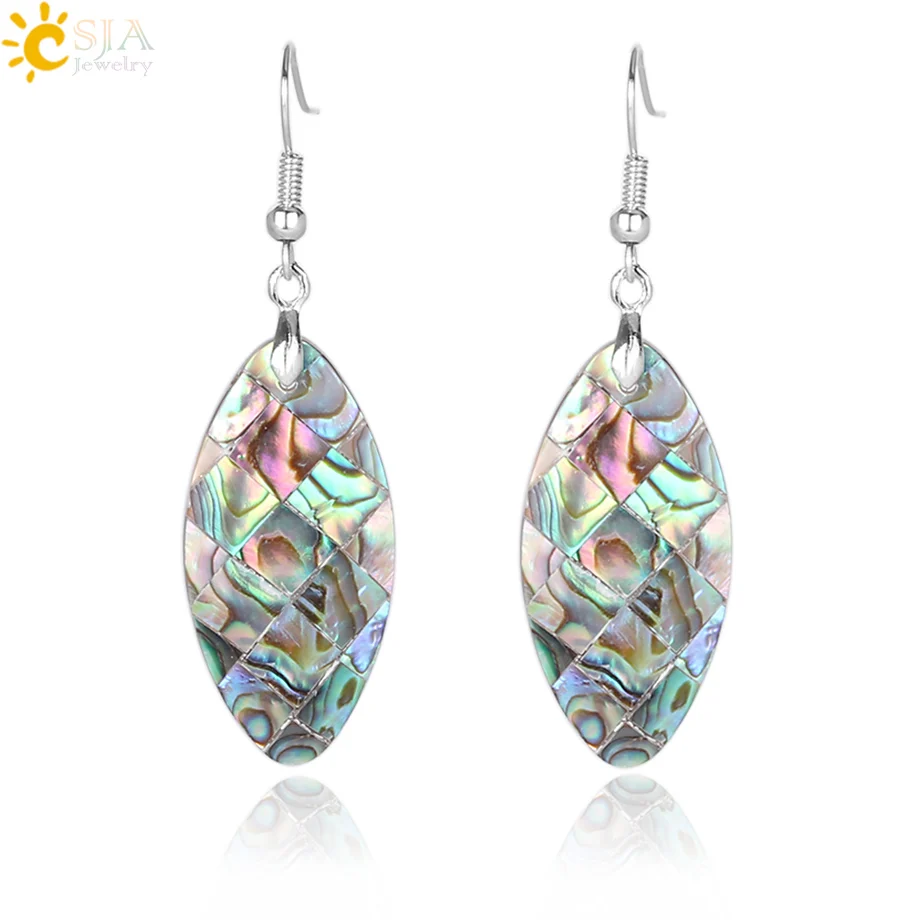 CSJA 2020 fashion dangle hook earrings women silver color plated oval-shaped natural abalone shell earrings E357
CSJA 2020 fashion dangle hook earrings women silver color plated oval-shaped natural abalone shell earrings E357