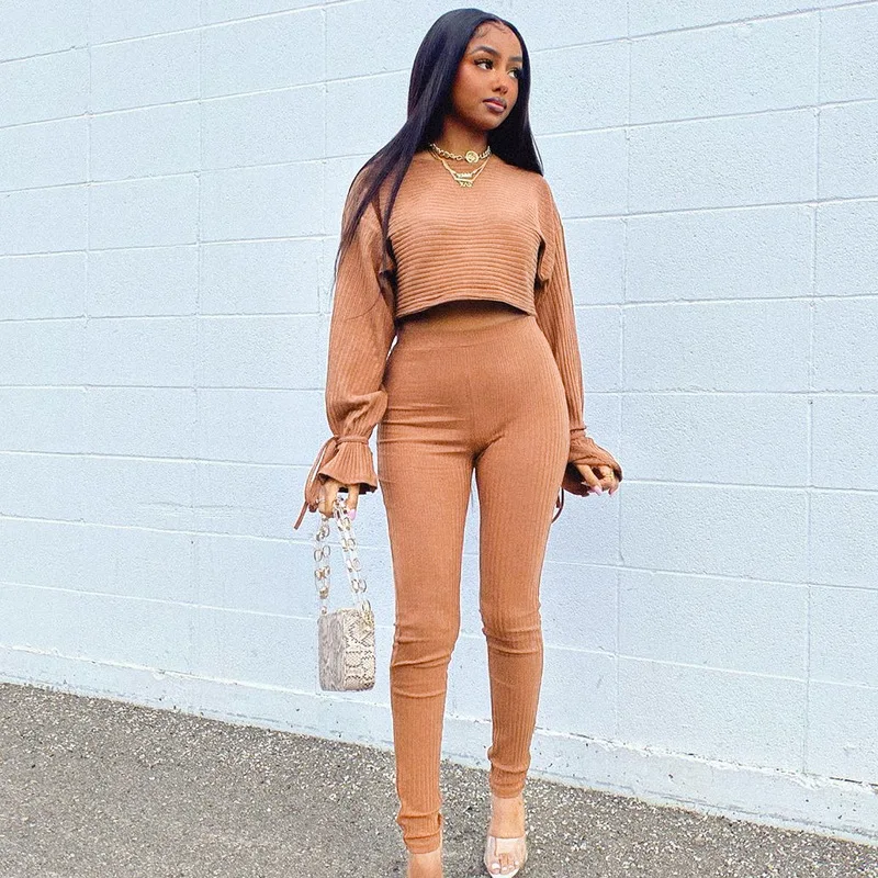 Xuqing fall 2021 fashionable brown crop top 2 piece pants set solid custom logo casual women clothing, Khaki
Xuqing fall 2021 fashionable brown crop top 2 piece pants set solid custom logo casual women clothing, Khaki