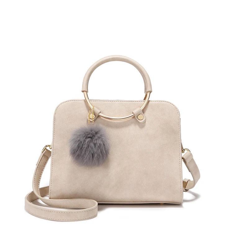 Stylish PU Matte Leather Elegant Lady Top Handle Bag OEM Shoulder Sling Bag With Fur Ball, White color/customized color
Stylish PU Matte Leather Elegant Lady Top Handle Bag OEM Shoulder Sling Bag With Fur Ball, White color/customized color