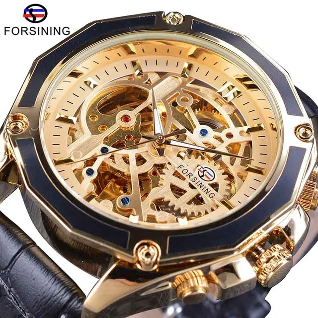

Forsining Men Hot Sell Open Work Series Top Brand Luxury Transparent Case Self-Winding Watches Automatic Clock Skeleton Watches, 5-colors