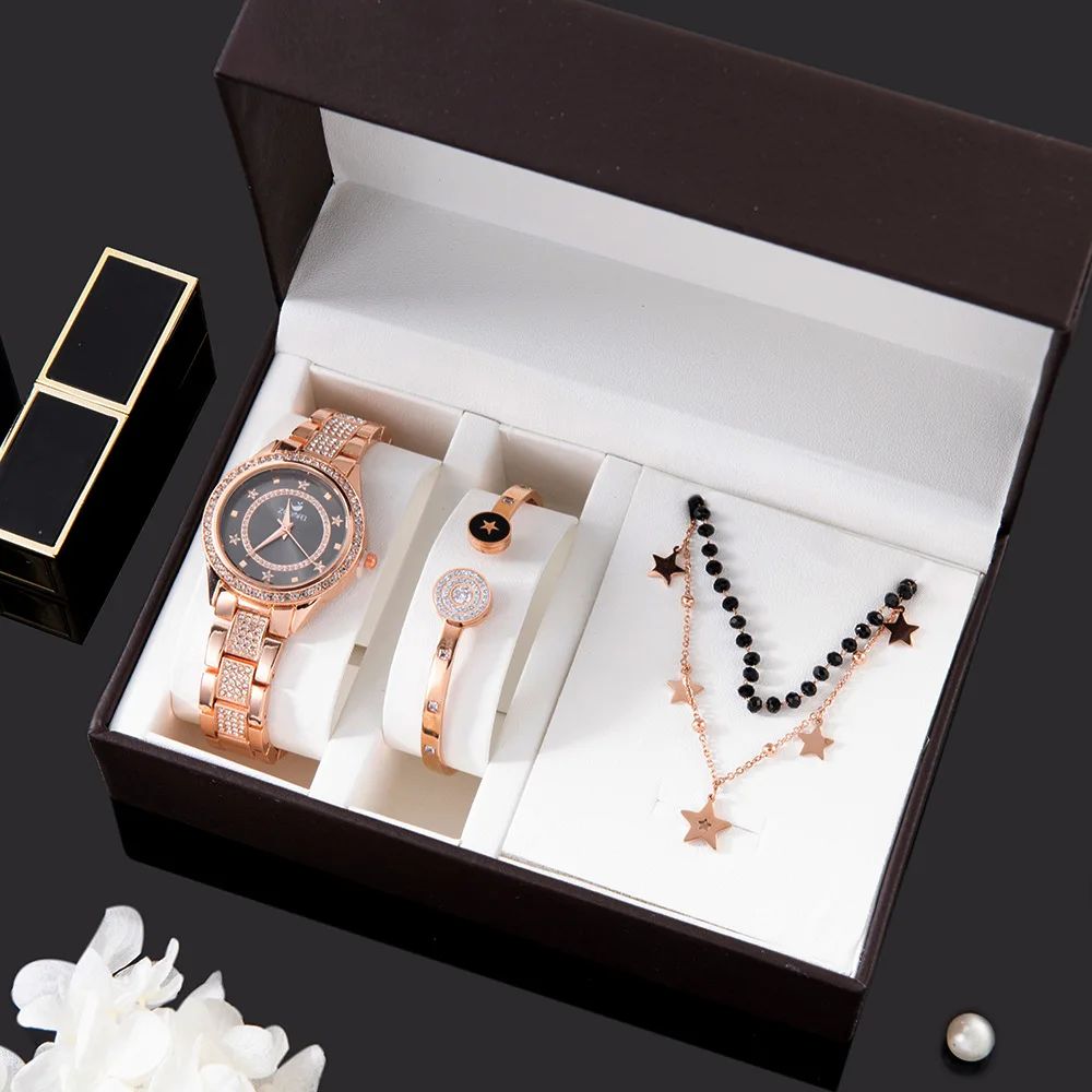 New arrvial lady multilayer necklace diamond bracelet 3pcs jewelry stainless steel strap watch set, As pic
New arrvial lady multilayer necklace diamond bracelet 3pcs jewelry stainless steel strap watch set, As pic