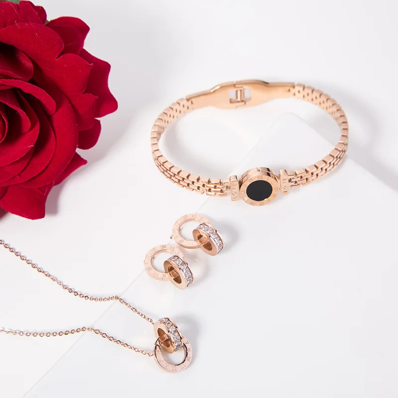 bracelet china earring stainless steel chain necklace big fashion jewelry set, Rose gold
bracelet china earring stainless steel chain necklace big fashion jewelry set, Rose gold