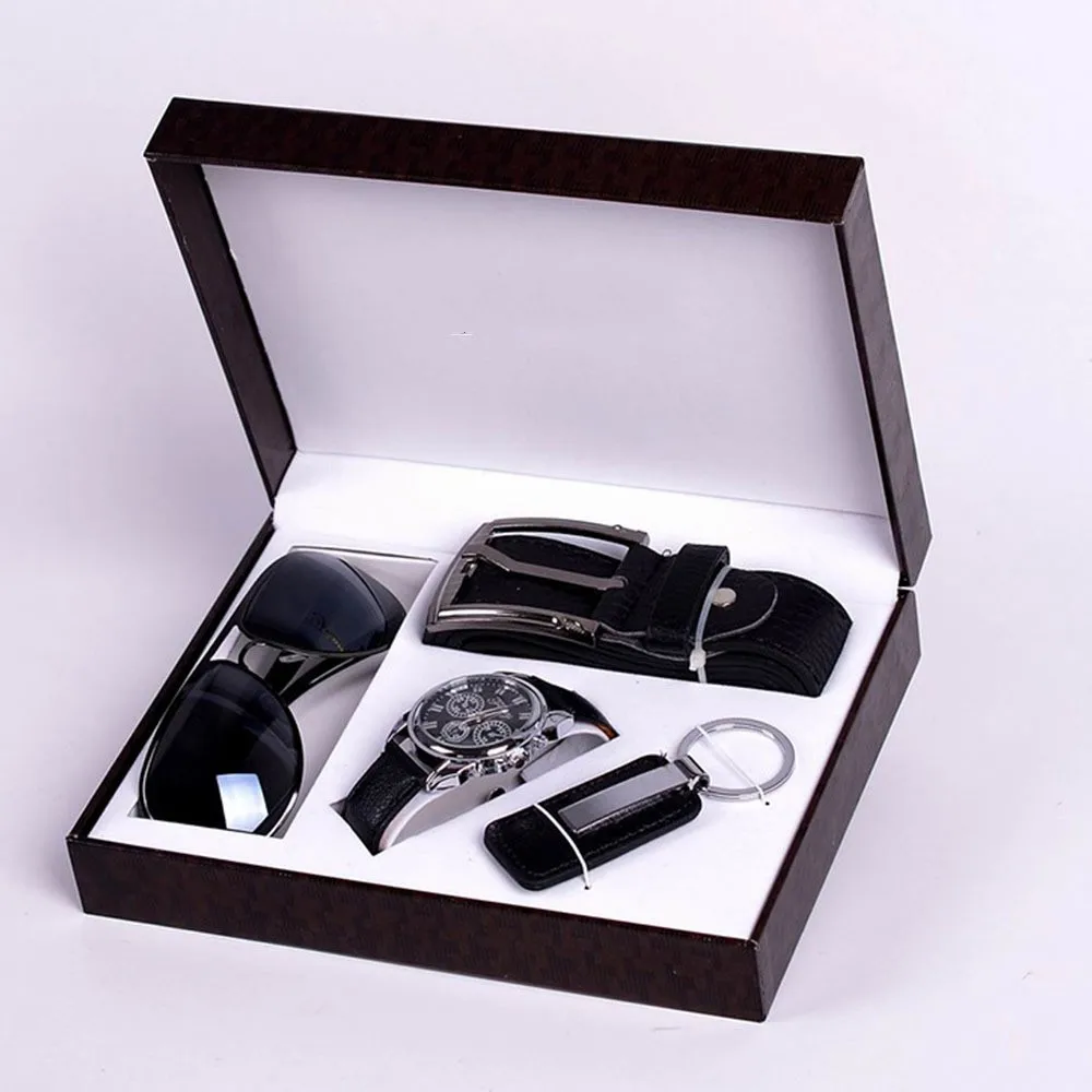 2021 most popular fashion 4pcs gift set sunglasses belt keychain quartz pu leather watch for men
2021 most popular fashion 4pcs gift set sunglasses belt keychain quartz pu leather watch for men