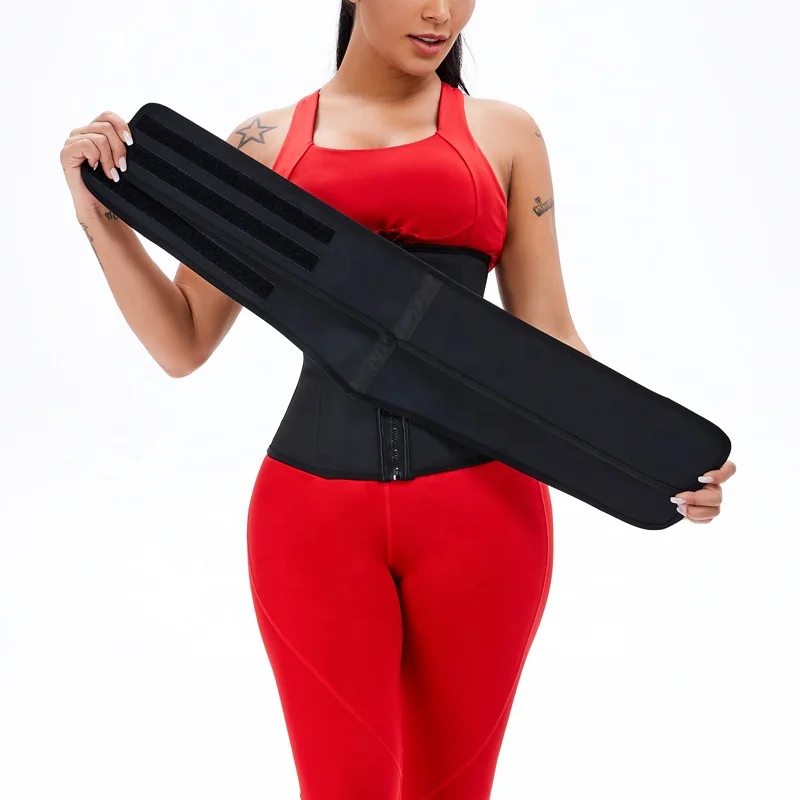 

B&M Women Body Corset Waist Trimmer Cincher Girdle Plus Size Double Belt Strap 100% Latex Detachable Waist Trainer With Zipper, Black