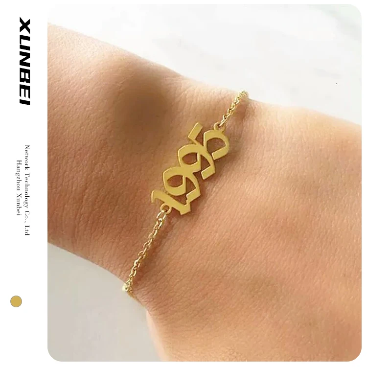 

2021 Custom personal Gifts 1980-2020 Number Year Ankle Leg Jewelry gold sliver plated Stainless Steel Birth Year bracelet Anklet