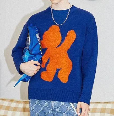 Unisex Sweater Round Neck Loose Lazy Wind Bear Jacquard Contrast Color Long Sleeve Sweater Fashion Trend Casual Knit Sweater 
Unisex Sweater Round Neck Loose Lazy Wind Bear Jacquard Contrast Color Long Sleeve Sweater Fashion Trend Casual Knit Sweater