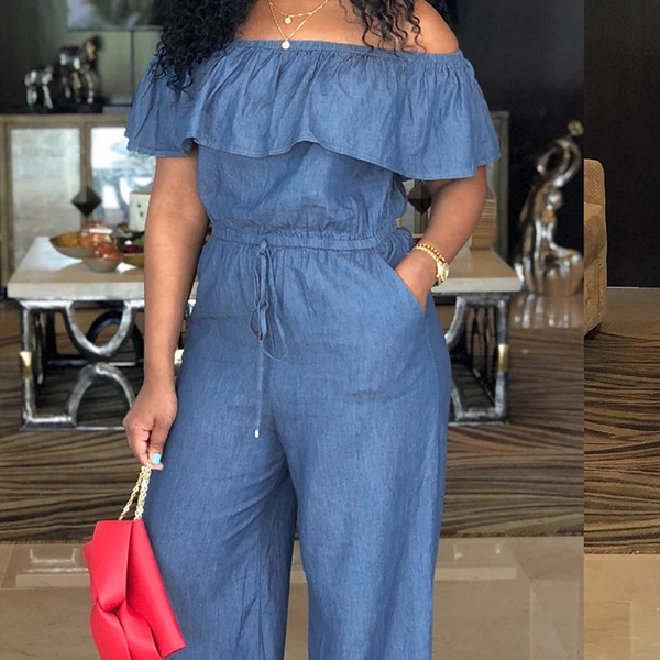 2021 summer hot style European and American word collar short-sleeved loose denim ladies wide-leg jumpsuit trousers, 1 color
2021 summer hot style European and American word collar short-sleeved loose denim ladies wide-leg jumpsuit trousers, 1 color