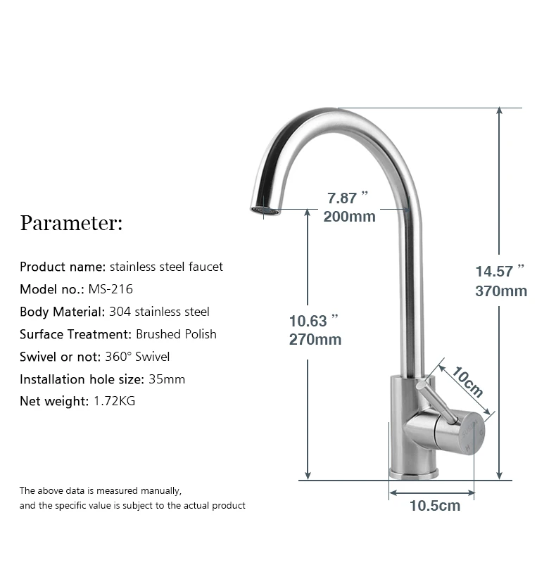 GuangDong Manufacture Deck Mounted SUS 304 Stainless Steel Faucet  Kitchen Sink Tap with Brushed Surface