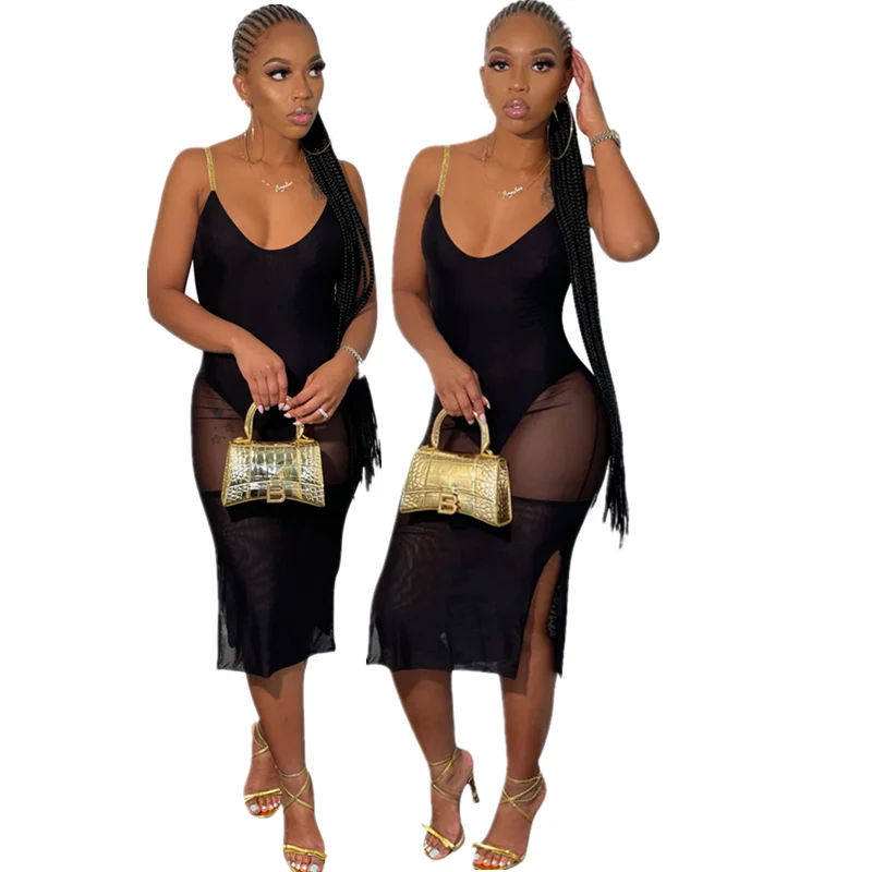 Summer Connected Body V Collar Sling Net Gauze Dress Sexy Mesh Dress Halter Dress, As picture
Summer Connected Body V Collar Sling Net Gauze Dress Sexy Mesh Dress Halter Dress, As picture