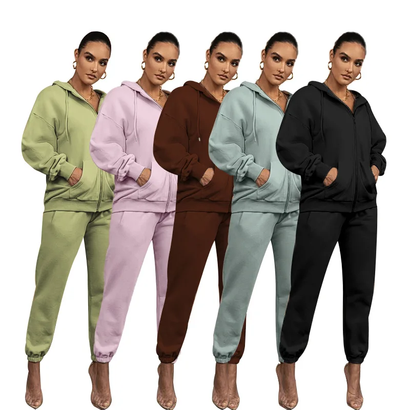 Fall & Winter Women's Tracksuit Solid Color Cardigan Hoodie Sweat Jacket & Jogging Pants Velvet Two Piece Thick Sweatsuit
Fall & Winter Women's Tracksuit Solid Color Cardigan Hoodie Sweat Jacket & Jogging Pants Velvet Two Piece Thick Sweatsuit