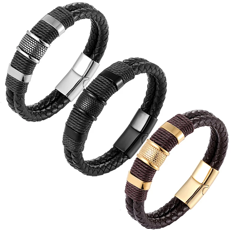 Y086 Wholesale Bracelets Jewelry Double Layer Weave Genuine Leather Men's Stainless Steel Magnetic Clasp Bracelet
Y086 Wholesale Bracelets Jewelry Double Layer Weave Genuine Leather Men's Stainless Steel Magnetic Clasp Bracelet
