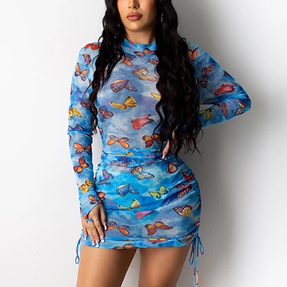 X00914C Mesh See Through Sexy Party Dress Women Long Sleeve Drawstring Ruched Mini Dresses Bodycon Butterfly Print Clubwear Hot, Black
X00914C Mesh See Through Sexy Party Dress Women Long Sleeve Drawstring Ruched Mini Dresses Bodycon Butterfly Print Clubwear Hot, Black